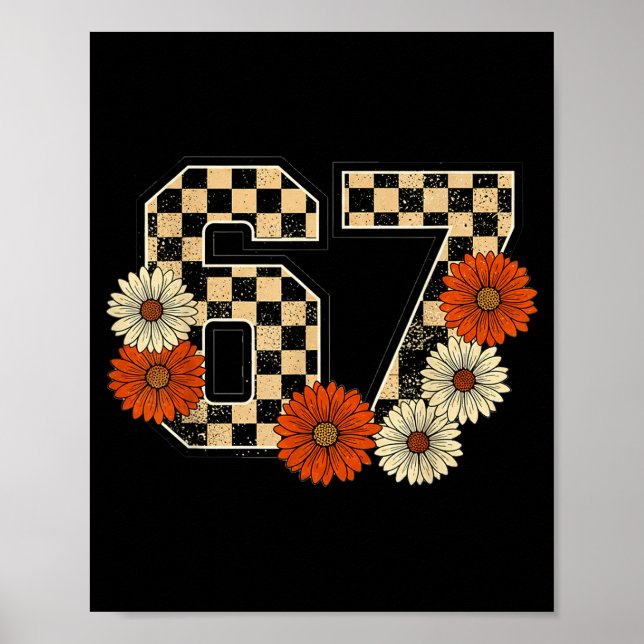 6 7 Retro Fall Meme Checkerboard Tee Haunted By 67 Poster (Front)
