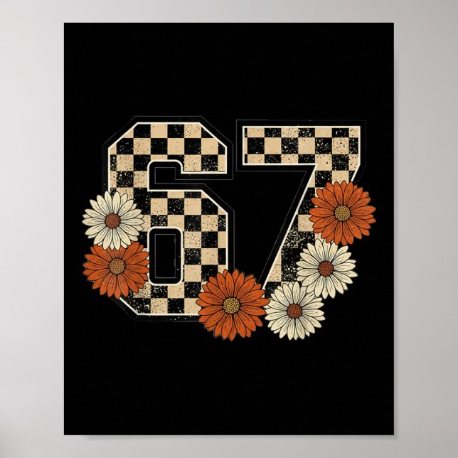 6 7 Retro Fall Meme Checkerboard Tee Haunted  Poster (Front)