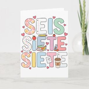 6 7 Seis Siete Cute Teacher Bilingual Classroom Card