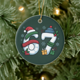 6 7 Six Seven Gen Z Alpha Meme Slang Xmas Snowman Ceramic Ornament