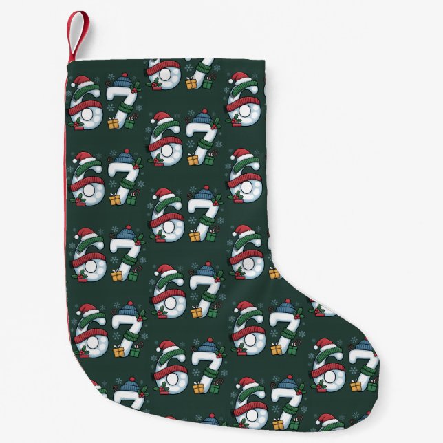 6 7 Six Seven Gen Z Alpha Meme Slang Xmas Snowman Small Christmas Stocking (Front)