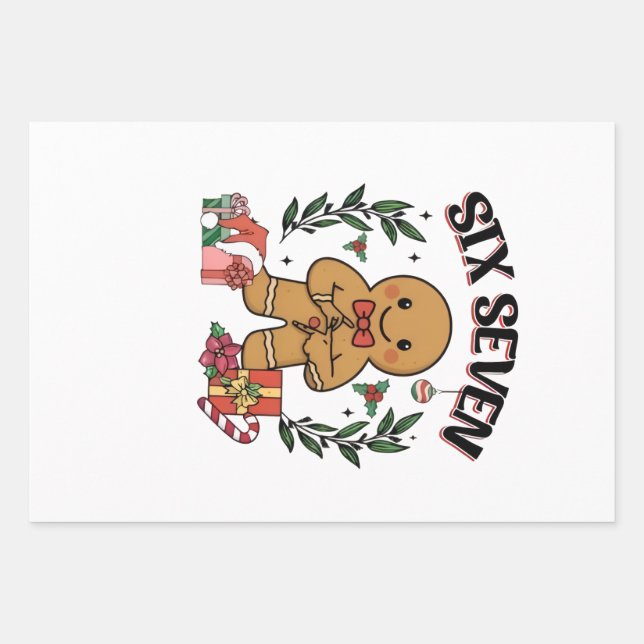 6 7 Six Seven Hand Gen Z Alpha Gingerbread Meme  Wrapping Paper Sheets (Front)