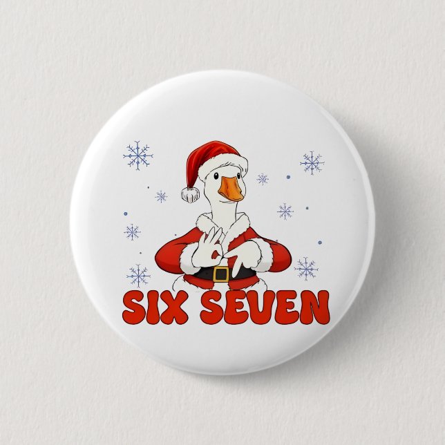 6 7 Six Seven Hand Gen Z Alpha Goose Christmas Button (Front)