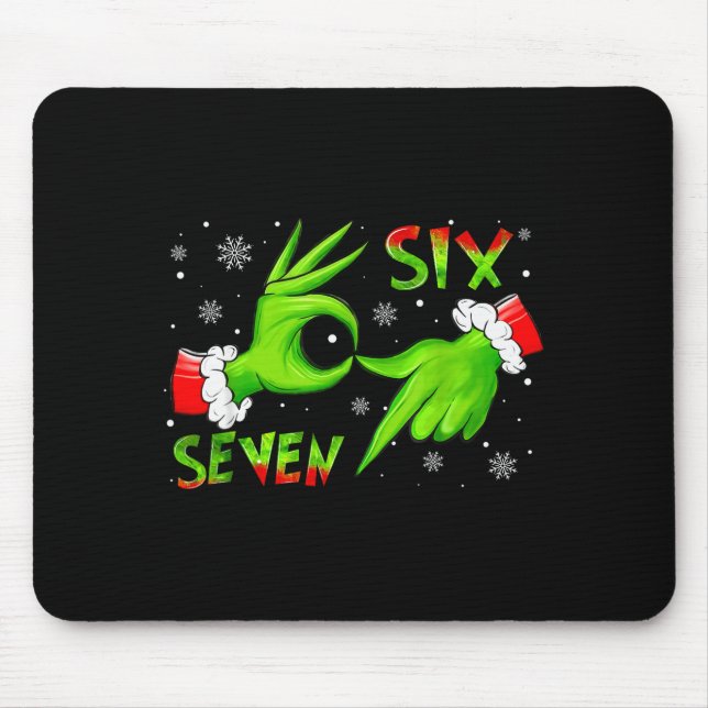6 7 Six Seven Hand Gen Z Alpha Meme Slang Xmas Chr Mouse Pad (Front)