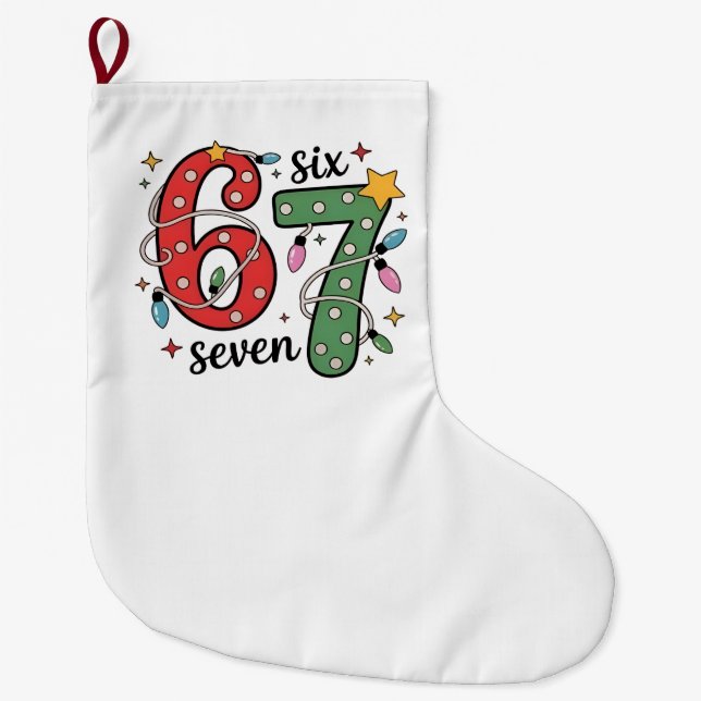 6 7 Six Seven Hand Gen Z Alpha Meme Slang Xmas  Large Christmas Stocking (Front)
