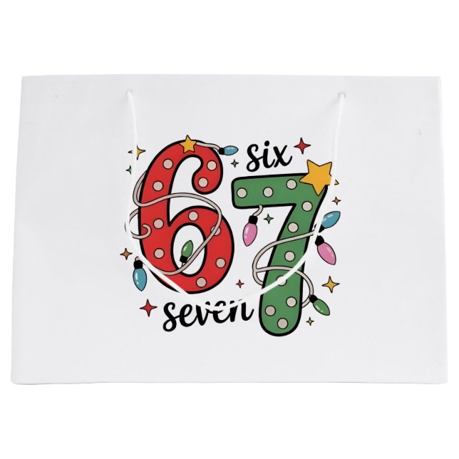 6 7 Six Seven Hand Gen Z Alpha Meme Slang Xmas  Large Gift Bag (Front)