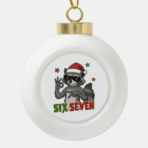 6 7 Six Seven Hand Gen Z Alpha Raccoon Christmas Ceramic Ball Christmas Ornament