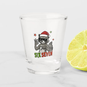 6 7 Six Seven Hand Gen Z Alpha Raccoon Christmas Shot Glass
