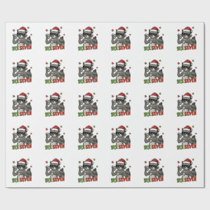 6 7 Six Seven Hand Gen Z Alpha Raccoon Christmas Wrapping Paper