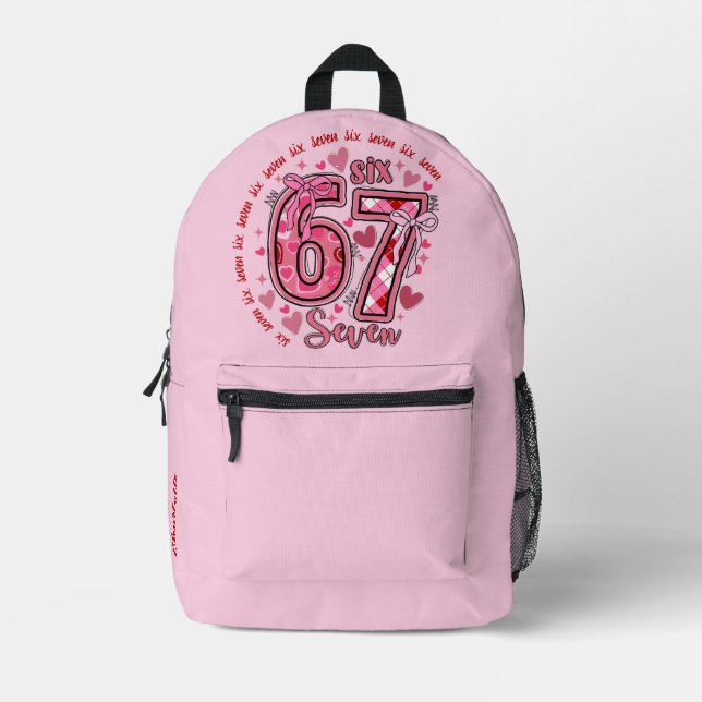 6 7 Six Seven Meme Trend Girls Pink Backpack (Front)