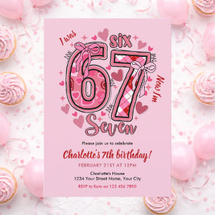 6 7 Six Seven Meme Trend Pink Girl 7th Birthday Invitation