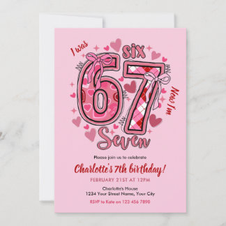 6 7 Six Seven Meme Trend Pink Girls 7th Birthday Invitation