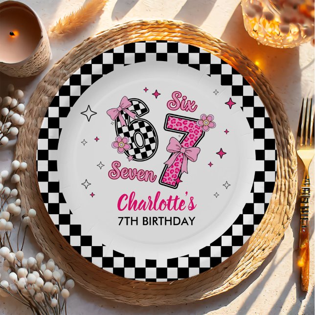 6 7 Six Seven Meme Trend Pink Girls 7th Birthday Paper Plates (Creator Uploaded)