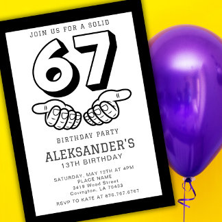 6 7 Six Seven Meme Viral Boy Any Birthday Party  Invitation