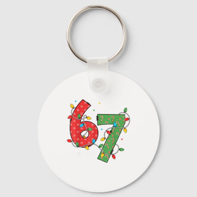 6 7 Six Seven Meme Xmas Lights Candy Cane Christma Keychain (Front)