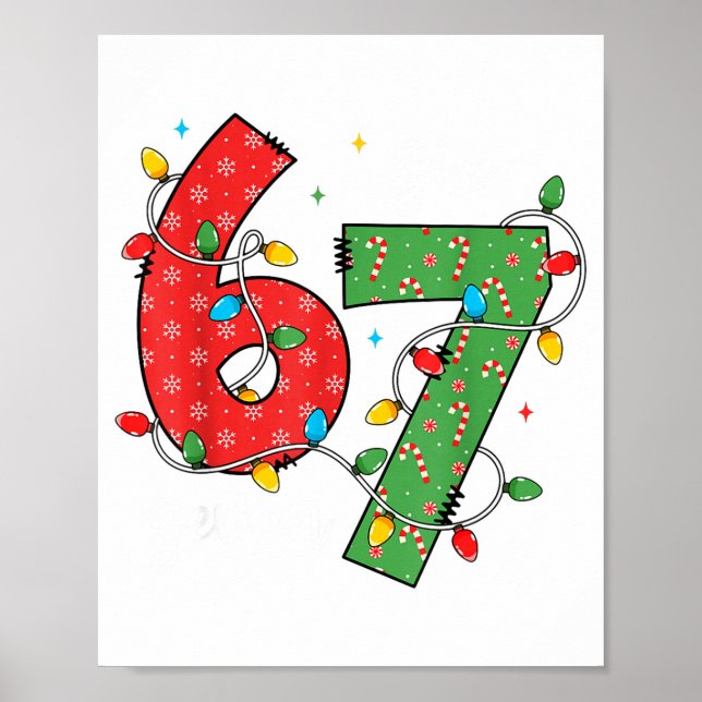 6 7 Six Seven Meme Xmas Lights Candy Cane Christma Poster (Front)