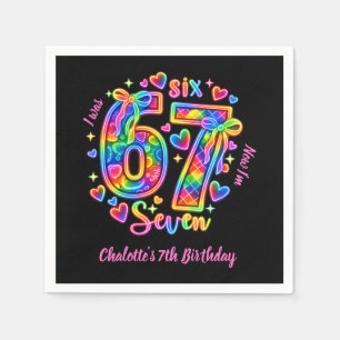 6 7 Six Seven Neon Rainbow Glow Girl Birthday Napkins