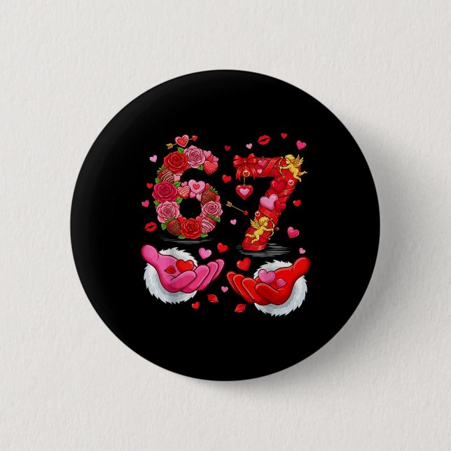6 7 Six Seven Valentine Hearts Kids Boys Girls Cut Button (Front)