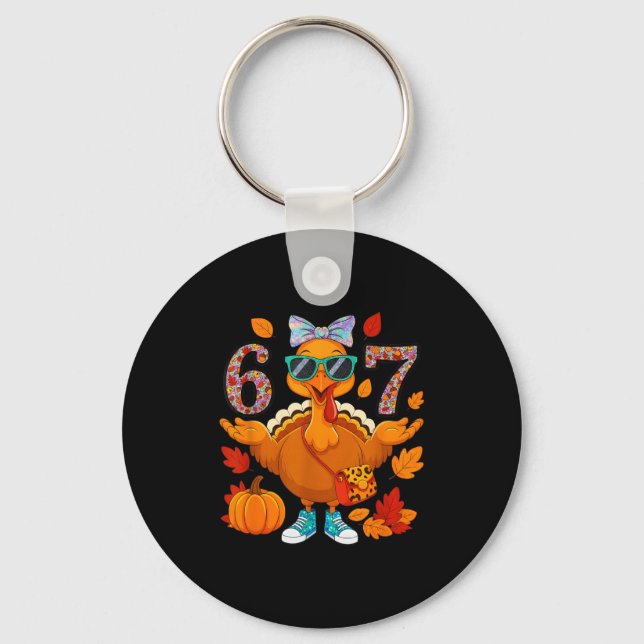 6 7 Thanksgiving Turkey Sungles Bow Six Seven Meme Keychain (Front)
