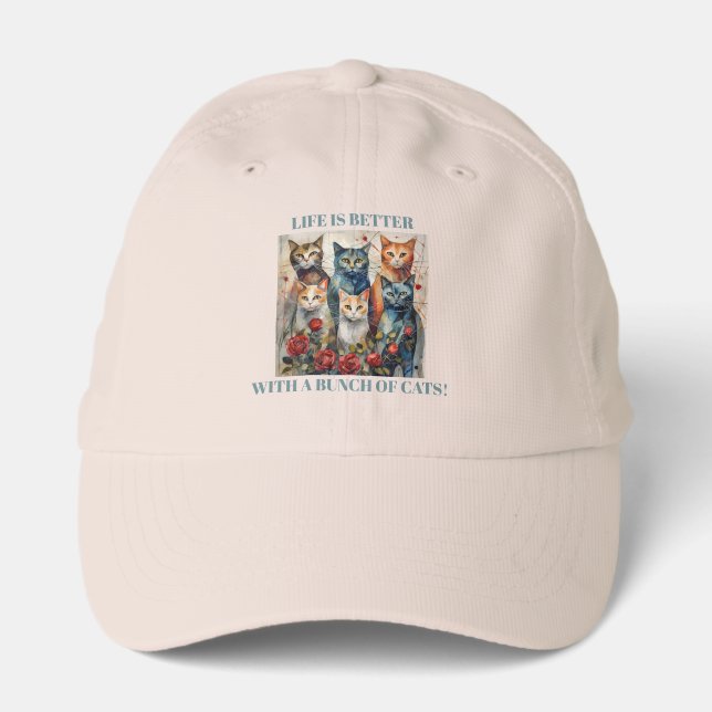 6 Artsy Cats-Life Is Better With A Bunch of Cats Performance Cap (Front)