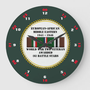 6 BATTLE STARS WWII VETERAN LARGE CLOCK