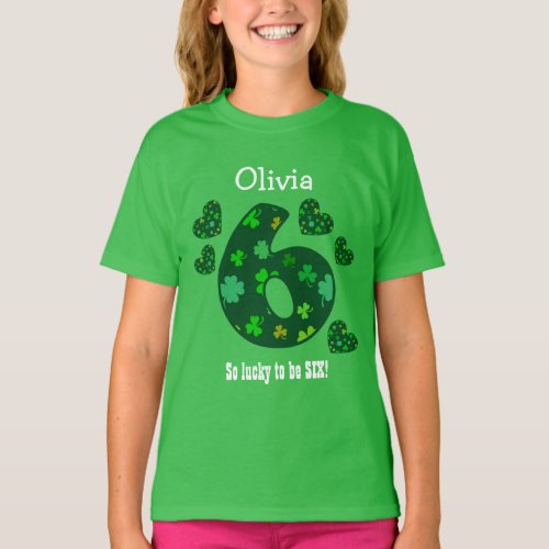 6 Birthday Girl Shamrock Number Custom Name V18A T_Shirt