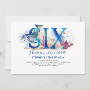 6 Birthday Invitation Deep Blue Under the Sea Life