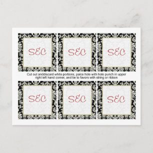 6 Black/White Damask Wedding Favor Tags Postcard