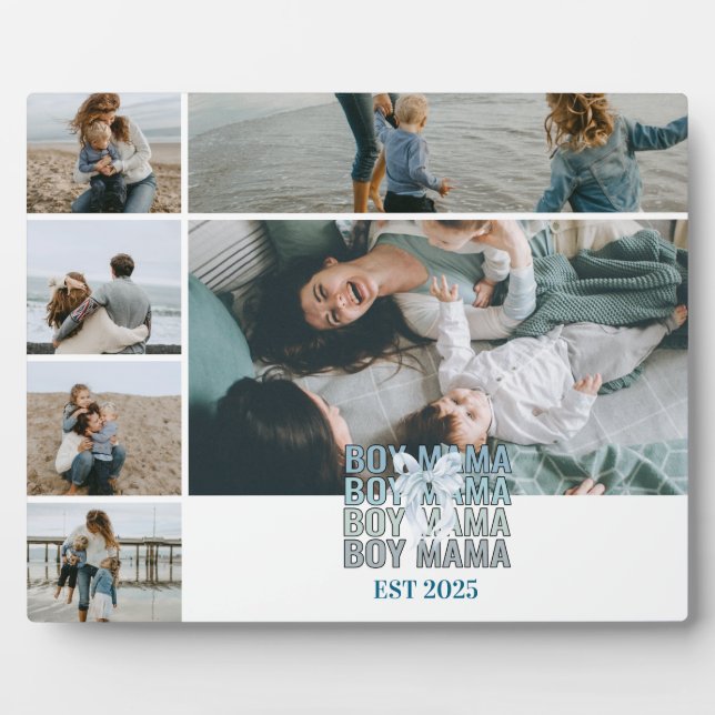 6 Boy Mama Custom Photo Collage Plaque (Front)