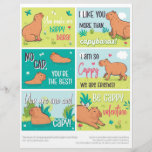 6 Capybara Kids Classroom Valentine's Day Cards
