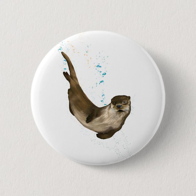6 cm Round Swimming Otter Badge Button (Front)