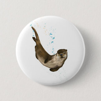 6 cm Round Swimming Otter Badge Button