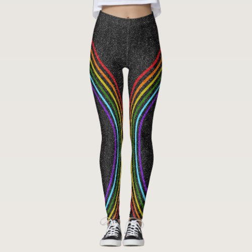 6 Color Glitter Rainbow On Shiny Black LGBT Pride Leggings