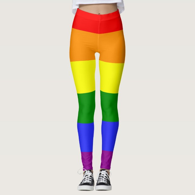 6 Color Pride Flag Rainbow Striped LGBT Leggings (Front)