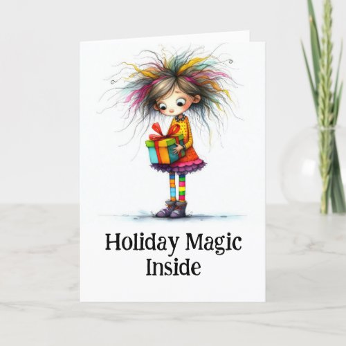 **  6 Colorful AP97 Whimsical Christmas Girl Gift Thank You Card