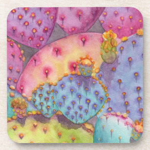6 Colorful Desert Cactus Drink Coasters with Cork