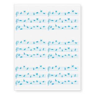 6 Conceptual Art Blue Cat Song Temporary Tattoos