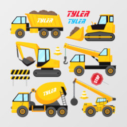6 Cool Construction Trucks, Names Wall Decal