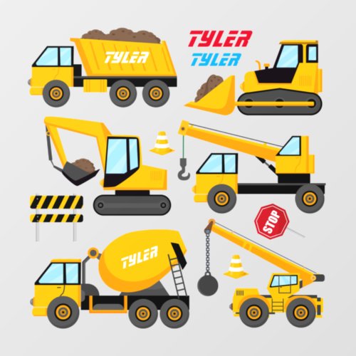 6 Cool Construction Trucks Names Wall Decal