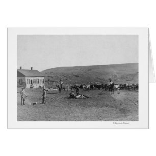 6 Cowboys Branding Cattle Near House Photograph Cards
