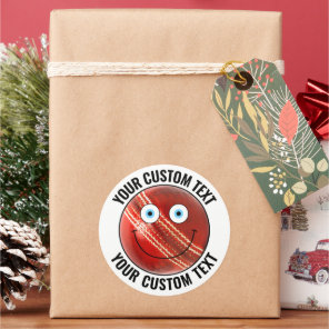 6 Cricket Ball Personalized Text Custom Happy Face Classic Round Sticker
