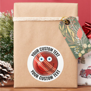 6 Cricket Ball Personalized Text Custom Happy Face Classic Round Sticker