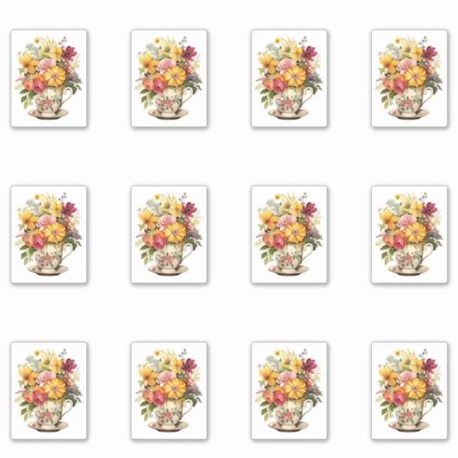 6 Cup of Flowers Sticker (Front)