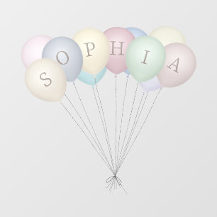 6 Custom Letters Vintage Pastels & Sepia Balloons Wall Decal