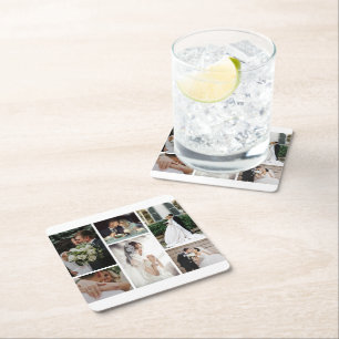 6 Custom Photo Collage Favorite Moments Square Paper Coaster