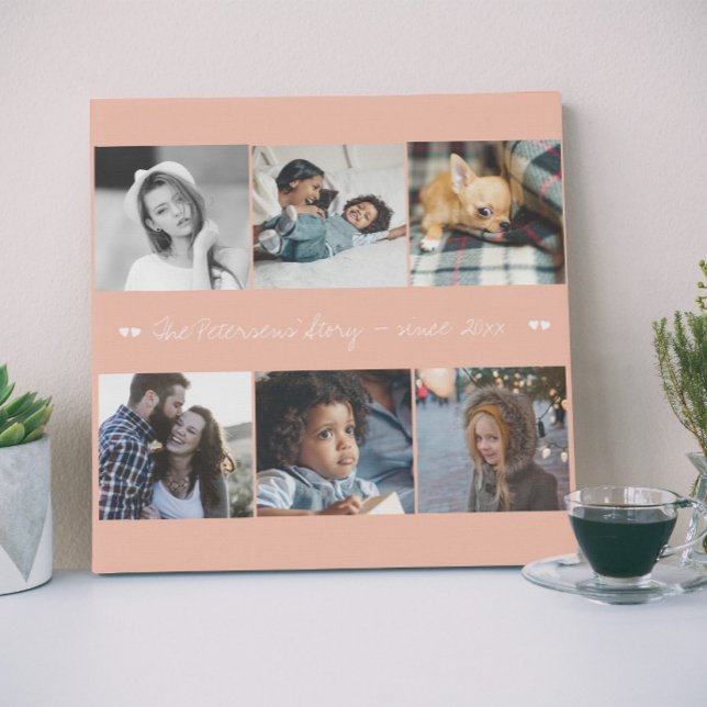 6 custom photo collage your text family elegant faux canvas print (Creator Uploaded)