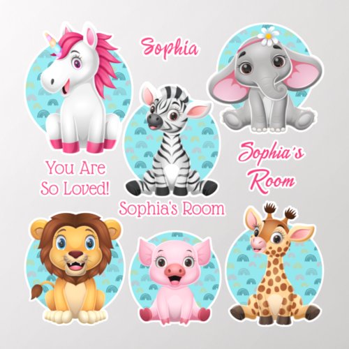 6 Cute Baby Animals Colorful Art 3 Names Wall Decal