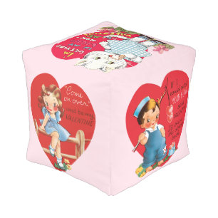 6 Cute Vintage Valentine's Day Retro Love Hearts Pouf