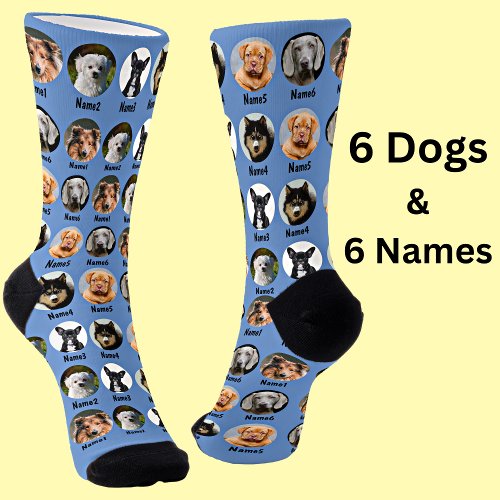6 Dogs 6 Names Dog Photo _ Personalized Blue Socks
