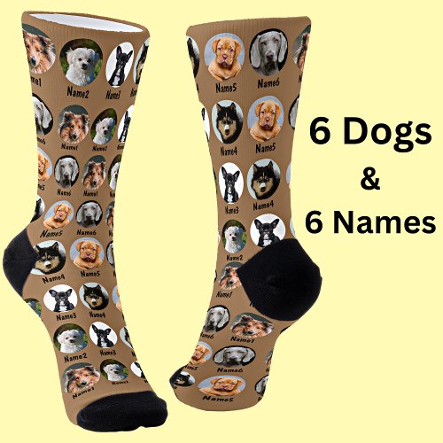 6 Dogs 6 Names Dog Photo _ Personalized Brown Socks